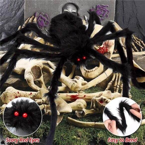 200" Halloween Spider Web + 59" Giant Spider Decorations Fake Spiders with - Picture 3 of 8